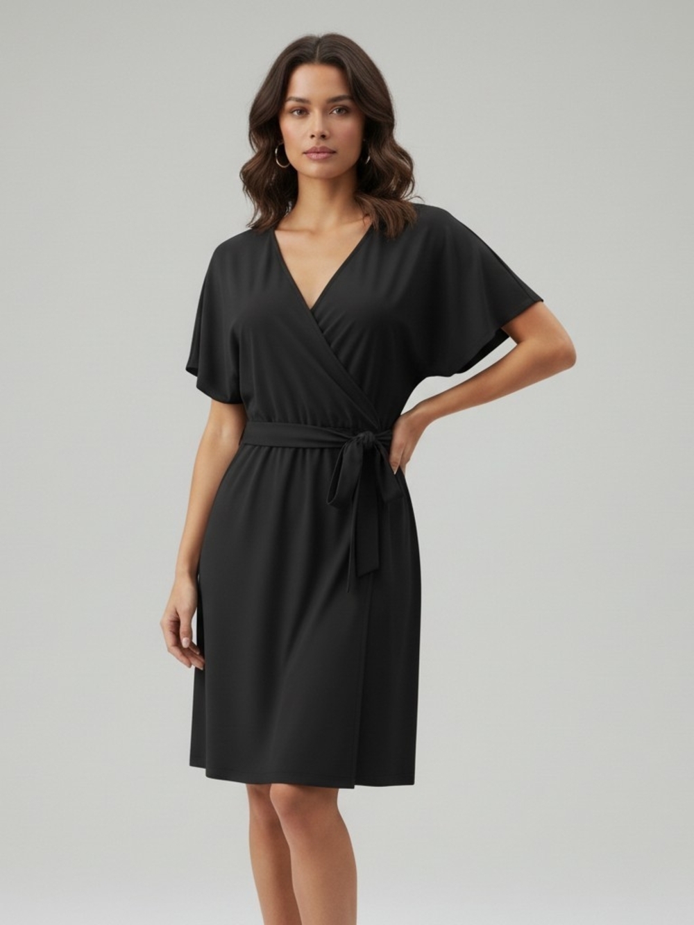 NWT Hazel Black Dolman Short Sleeve Wrap Dress Minimalist LBD Size Medium